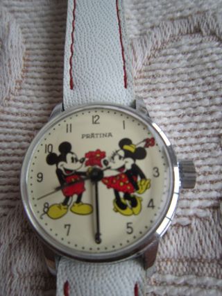 Retro Mädchen Uhr,  Mickey Und Minnie Mouse Motiv,  Mechanisch Bild