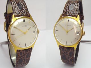 Junghans 1965er Vintage Dress Watch Herrenuhr Mit Datum & Neuem Kroko Lederband Bild