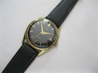 Alte Bellana Armbanduhr Dienstuhr Gold 60er Jahre Schwarzes Zifferblatt Datum Bild
