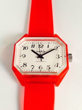 Ruhla Herrenuhr Plexiglas Mechanisch Handaufzug Armbanduhr Uhr Sammler Ddr Bild