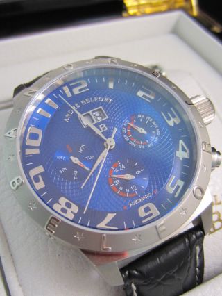 André Belfort Aviateur Stahl Herren Armband Uhr Blaues Ziffernblatt Automatik Bild