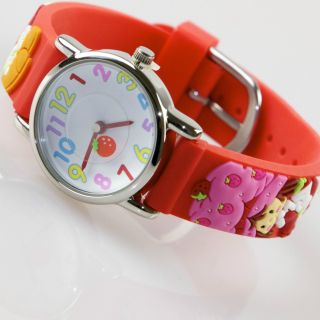 Kinder Mädchen Vive Lernuhr Armband Uhr Silikon Watch Analog Erdbeer Rot 20 Bild