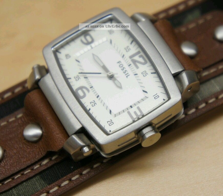 Fossil Flip Herrenuhr Stoff Leder Edelstahl Surfer Army Armee Style Top Sammler Armbanduhren Bild