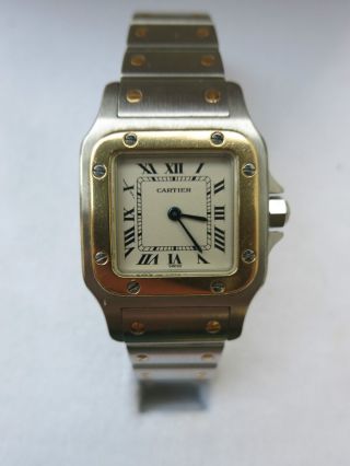 100 Orig Montres Santos Cartier Damen Uhr Id 1057930 Stahl Gold Quarz Papiere Bild