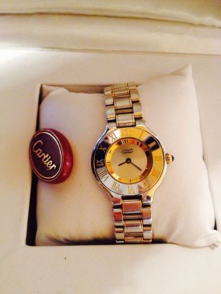Cartier Must 21 Mit Innenliegender Minutenanzeige Damen Armbanduhr Orig.  Box Bild