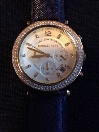 Michael Kors Damenuhr Armbanduhr Uhr Leder Blau Neuwertig Bild