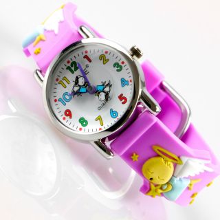 Kinder Mädchen Vive Lernuhr Armband Uhr Silikon Watch Analog Lila Engel 44 Bild