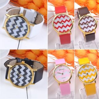 Frauen - Damen Stripes Uhr Pu - Leder Man Analog Quarz Armbanduhren Geschenk Bild