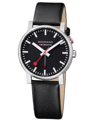 Mondaine Basics - Evo Alarm - Männer 40mm Schwarzes Zifferblatt Leder Armbanduhr Bild