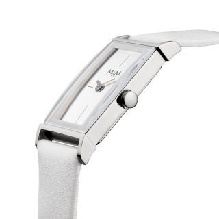 M&m Germany Uhr Damenuhr M11857 - 742 Geradlinig Lederband Weiß Frameless Bild