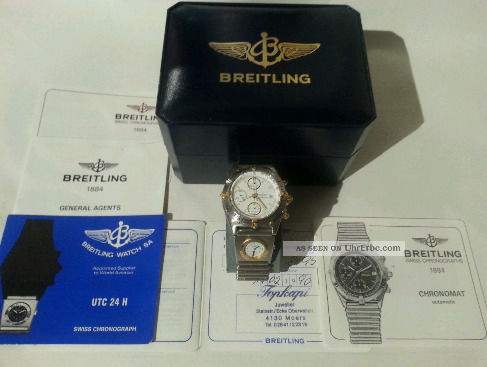 Breitling Chronomat Automatik Gold Stahl Rouleaux Utc 1990 Origin Papiere & Box Armbanduhren Bild