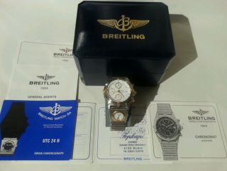 Breitling Chronomat Automatik Gold Stahl Rouleaux Utc 1990 Origin Papiere & Box Bild