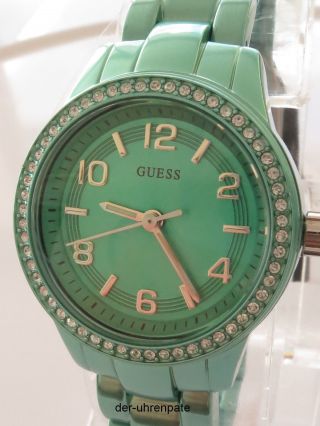 Guess Damenuhr / Damen Uhr / Armbanduhr Aluminium Band Strass Grün W80074l4 Bild