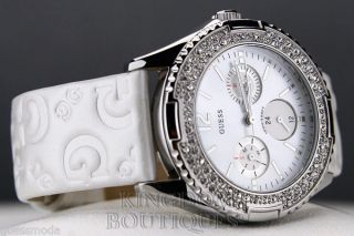 Uhr Uhren Guess Armbanduhr Damen Weiß Leder Edelstahl Quarz Deu Bild