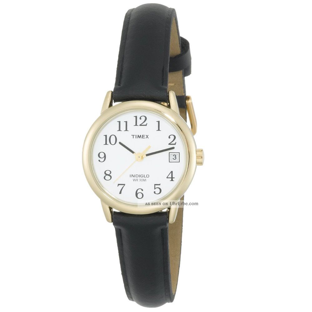 Timex T2h341 Frauen Weiße Zifferblatt Schwarz Strap Gold - Ton Steel Uhr Armbanduhren Bild