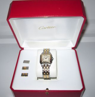 Traum Cartier Panthere Medium 2 Reihen Gold Edelstahl Damen Herren Uhr Top Zust Bild