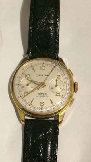 Landeron 248 Orator Chronograph Uhr Vintage 1950 - 60 Swiss Watch Bild