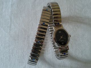 Damen Quartz Uhr,  Armband Silberfarben Mit Blaue Strasssteine,  Yves Roche, Bild