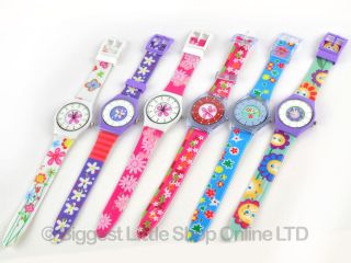 Kinder Mädchen Armbanduhr Quarz Spaß Blumen 6 Designs Silikon Armband Bild