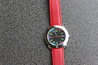 Benetton Uhr Damen Leder Armbanduhr Rot Multicolor Lederarmband Bild