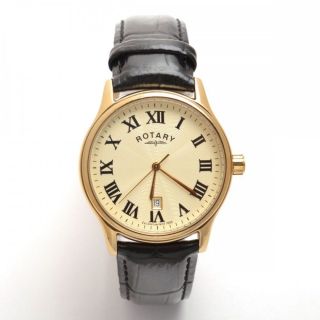 Rotary Herren - Gold überzogen Uhr Mit Schwarzem Lederarmband Gs30000 / 09 Bild