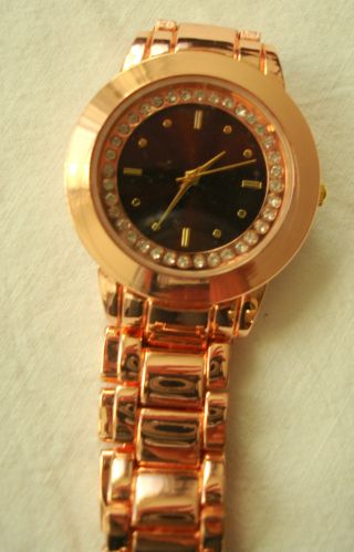 Damen Uhr Armbanduhr Strass Rosa Gliederband Bild