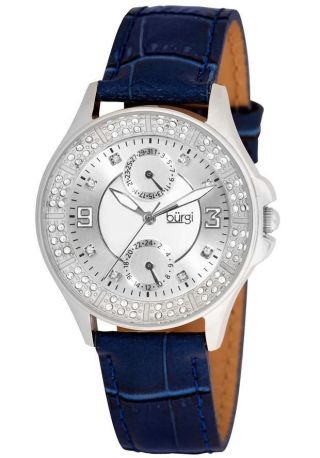 Armbanduhr Damen Burgi Bur044bu Diamant Klassisch Gmt Datum Blau Leder Riemen Bild