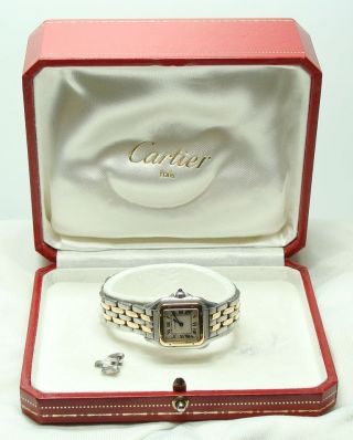Cartier Panthere Uhr Damenuhr Stahl Gold Armbanduhr Quarz M.  Box Familienbetrieb Bild