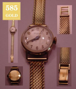 Dugena Damenuhr 14kt Massiv 585 Gold Uhr Klassisch Elegant RaritÄt Gg Luxus Uhr Bild