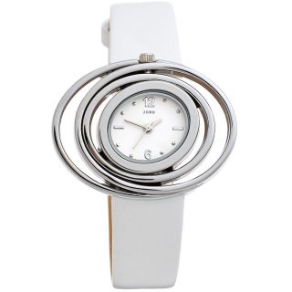 Jobo Damen Quarz Armbanduhr Lederband Weiss Mineralglas Bild