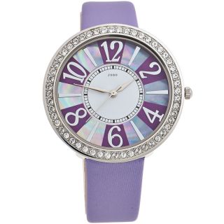 Jobo Damen Quarz Armbanduhr Lederband Lila Swarovski Elements Mineralglas Bild
