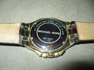 Michael Kors Damen Unisex Uhr Vergoldet Strass Chronographen Optik Lederarmband Bild