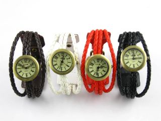 Damenuhr Armbanduhr Geflochten Uhr Rope Watch Schwarz Weiß Rot Braun Bild