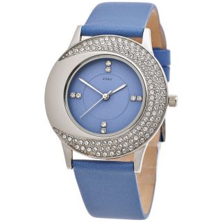 Jobo Damen Quarz Armbanduhr Lederband Blau Swarovski Elements Mineralglas Bild