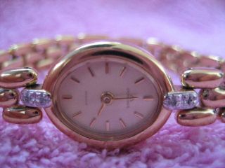 Vergoldete Damen Armbanduhr Dugena Mit 4 X Kleines Steine In Weiß Bild