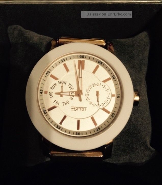 Esprit Damen Uhr Rose Gold Weiß Silikon Armbanduhr