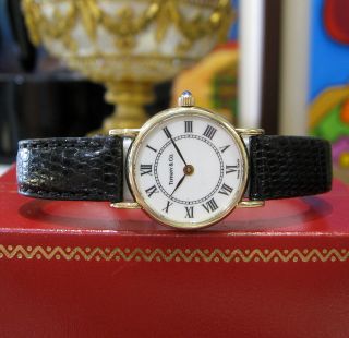 Damen Tiffany & Co 14k Gelb Gold Kleid Watch Auf Leder Band Bild