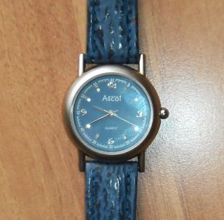 Blaue Damen - Quarz - Armbanduhr Von Ascot Mit Echtem Lederarmband Ungetragen Bild