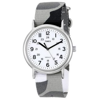 Armbanduhr Timex Unisex Weekender Indiglo Weiß Grauweißes Nylonband T2p366 Bild