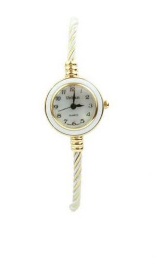 Urban Weiß Zweifarbig Thin Verkabelt Uhrenarmband Armband Armreif Damen Gold & Bild