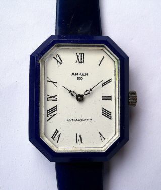 Alte Armbanduhr Mechanisch Analog Achteckig Anker 100 Wind Up Watch 1970er Bild