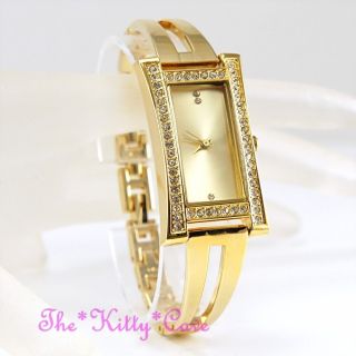 Vergoldet Modeschöpfer Klassisch Stangen Armband Anzug Uhr W Swarovski Kristall Bild