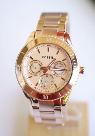 °fossil Es2859 Stella Damenuhr Rose Gold Edelstahl Dual Time Uhr° Np 129€ Bild