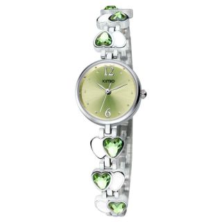 Kimio Fashion Armbanduhr Damen Uhr Trend Edelstahl Strass Herzen Grün B - Ware Bild