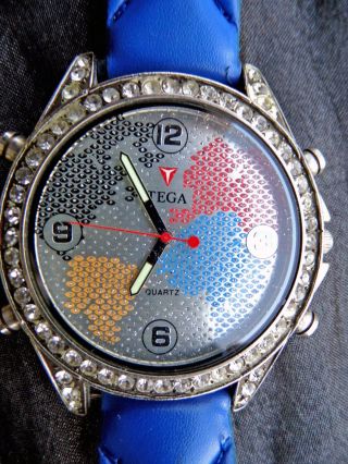 Hip Hop Uhr,  Tega,  World Design,  Blau /silber,  Strass Bild