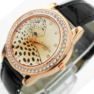 Neue Damenuhren Watch Leopard Kristall Analog Quarz Armbanduhr Analog Kunstleder Bild