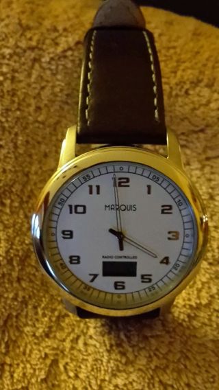 Elegante Marquis Herren Funkuhr - Armbanduhr Leder Braun Bild
