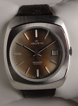Vintage Armbanduhr Automatic Helvetia In Edelstahl Mit Datum – Cal.  Eta 2784 Bild