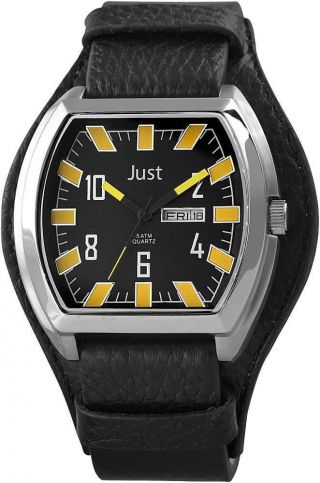 Just Uhr Herrenuhr 48 - S10180bk - Yl Unterlege - Armband Leder Schwarz Gelb Bild