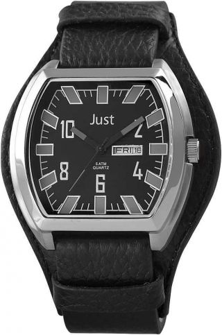 Just Uhr Herrenuhr 48 - S10180bk - Gr Unterlege - Armband Leder Schwarz Grau Bild